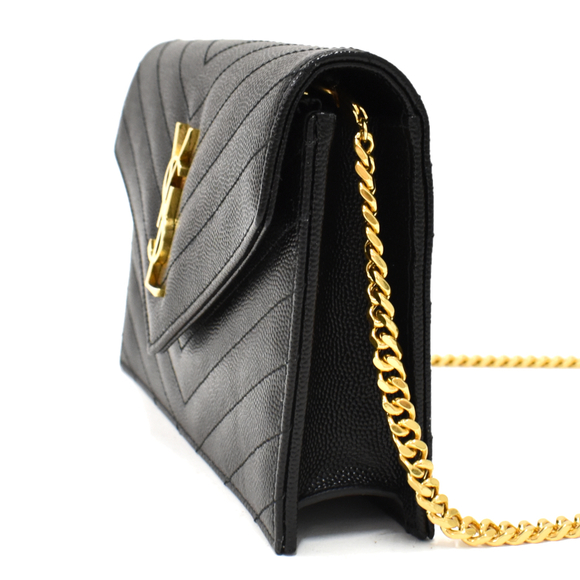 Saint Laurent Chain Black Envelope Leather Wallet Cassandra - Picture 1 of 7